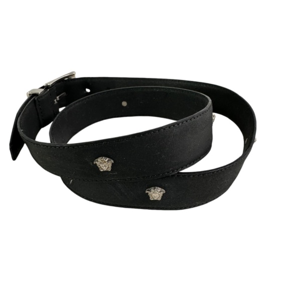 Genuine GIANNI VERSACE Black Leather Studded Medusa Unisex Belt Italy 34 main image 4